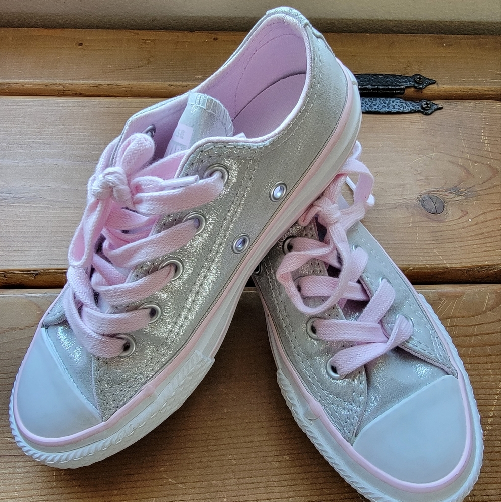 Girls Silver & Pink Converse All Stars Size 12